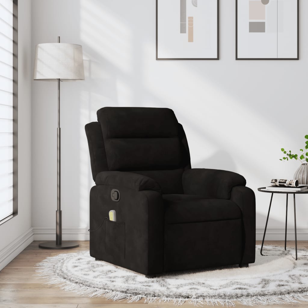 vidaXL Rozkładany fotel masujący, czarny, obity aksamitem