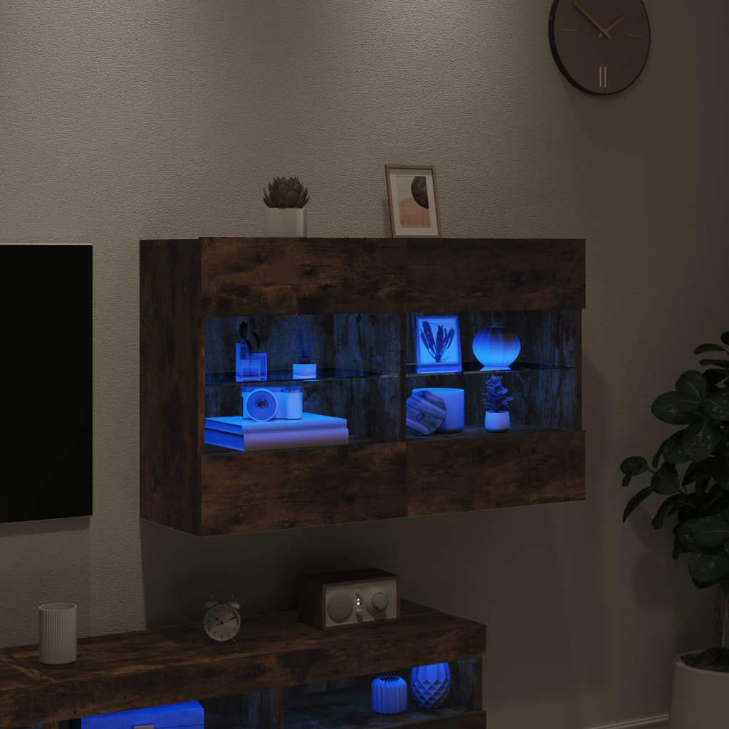 vidaXL Ścienna szafka TV z LED, przydymiony dąb, 98,5x30x60,5 cm