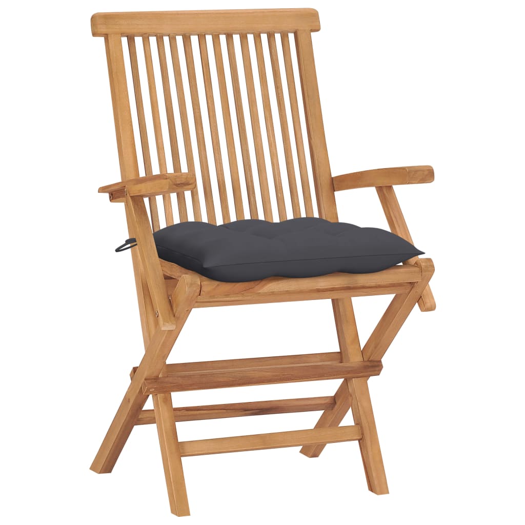 vidaXL Krzesła ogrodowe z antracytowymi poduszkami, 4 szt., tekowe