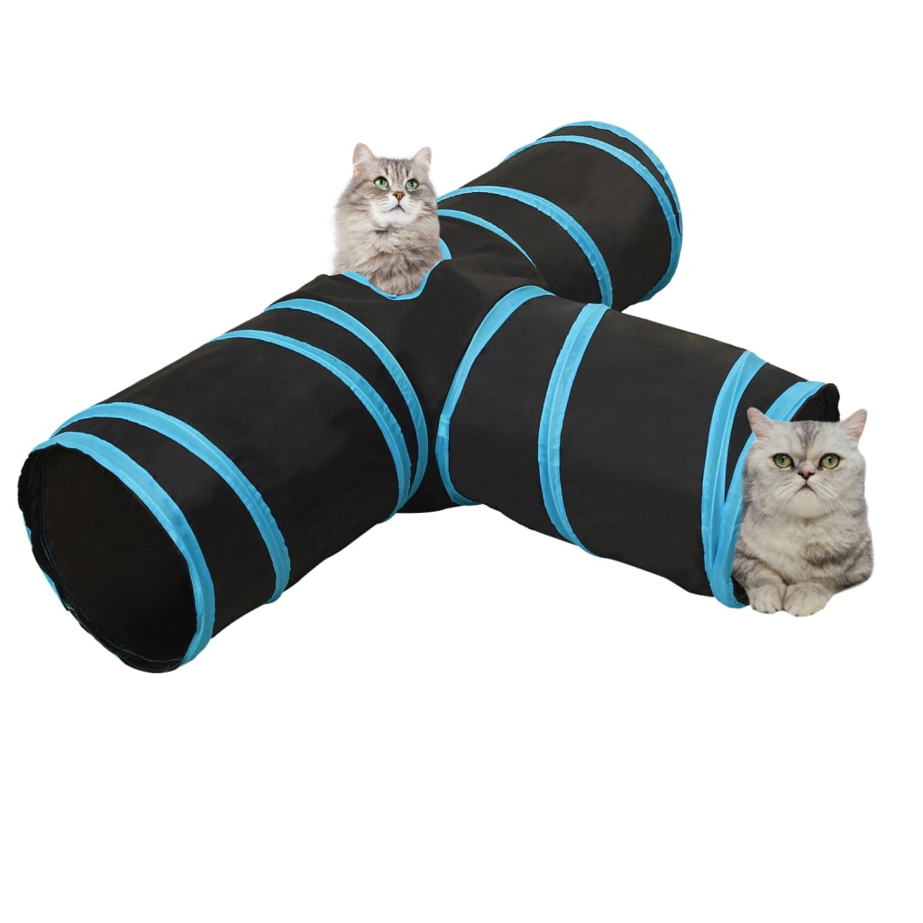 vidaXL Tunel dla kotów, trójstronny, czarno-niebieski 90 cm, poliester