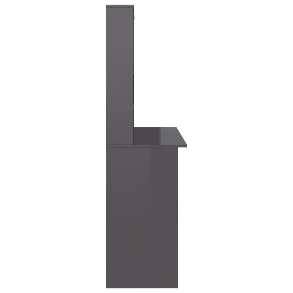 vidaXL Biurko z półkami, wysoki połysk, szare, 110x45x157 cm