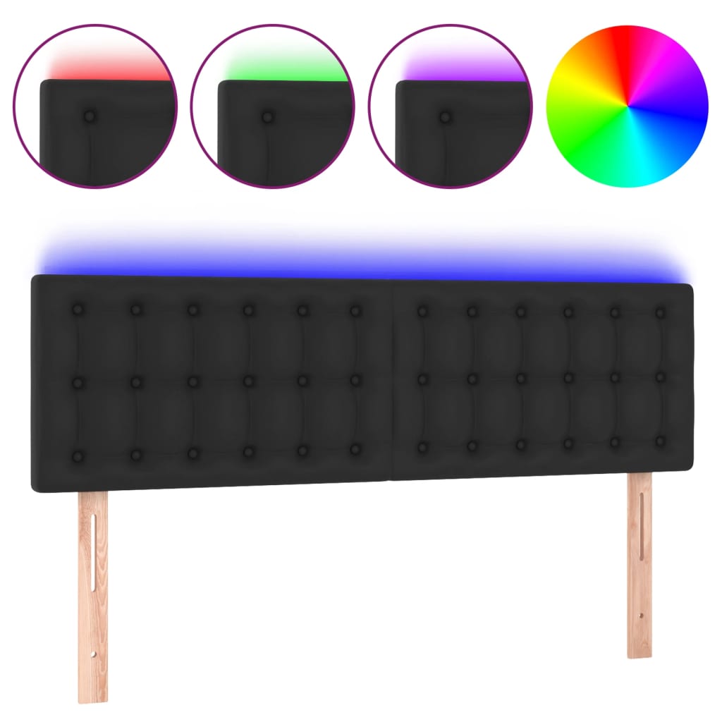 vidaXL Zagłówek do łóżka z LED, czarny, 144x5x78/88 cm, sztuczna skóra