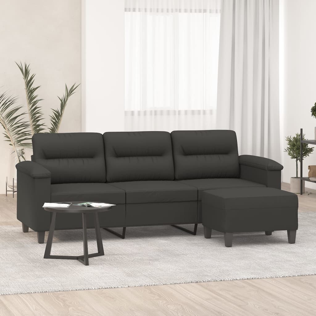 vidaXL 3-os. sofa z podnóżkiem, ciemnoszara, 180 cm, obita mikrofibrą