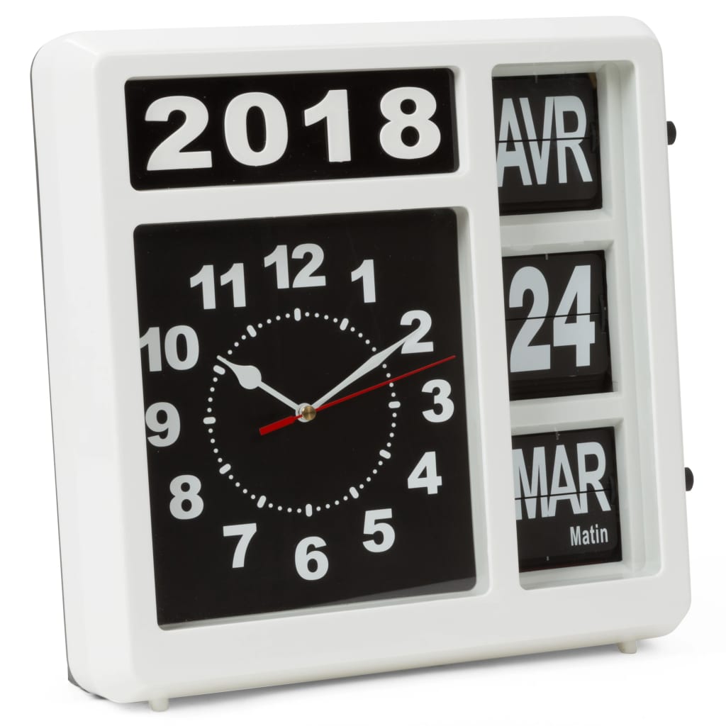 Perel Ścienny zegar z francuskim kalendarzem klapkowym, 31x31 cm