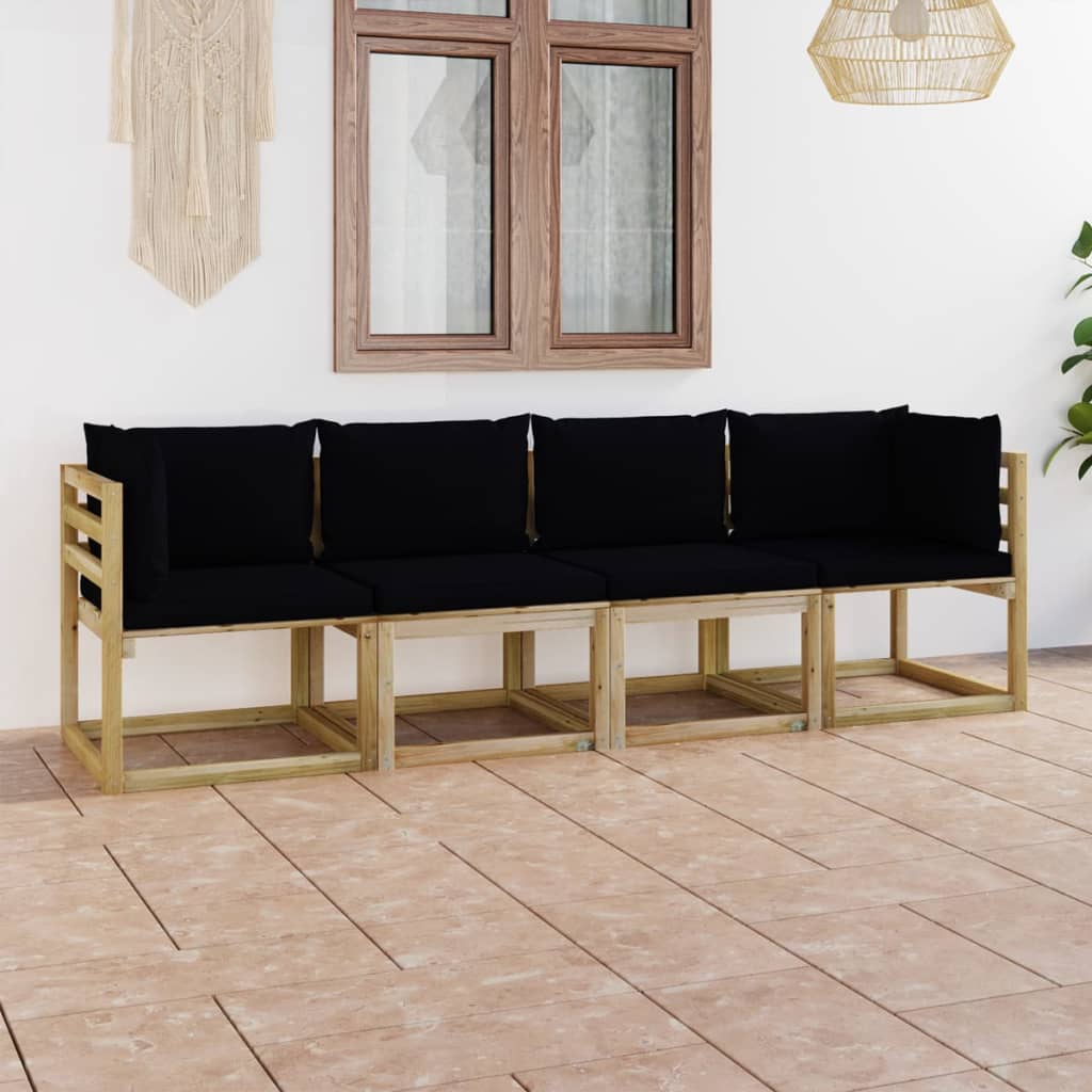 vidaXL Ogrodowa sofa 4-os. z czarnymi poduszkami