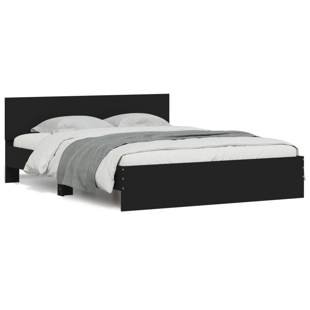 vidaXL Rama łóżka z wezgłowiem i LED, czarna, 150x200 cm