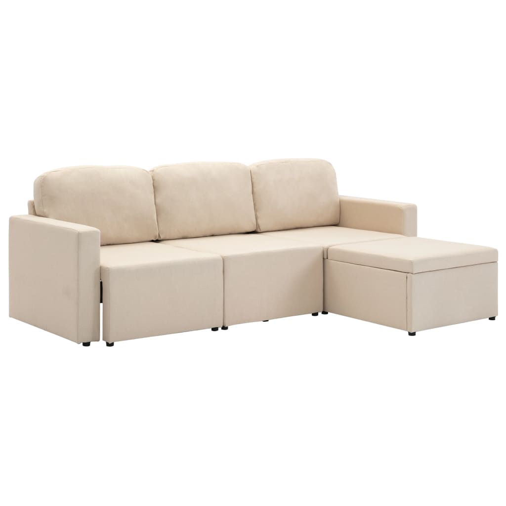 vidaXL 3-osobowa, rozkładana sofa modułowa, kremowa, tkanina