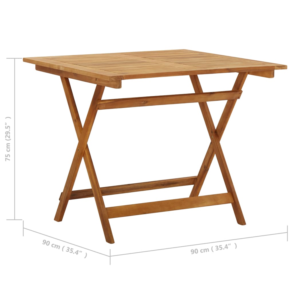 vidaXL Składany stół ogrodowy, 90x90x75 cm, lite drewno akacjowe