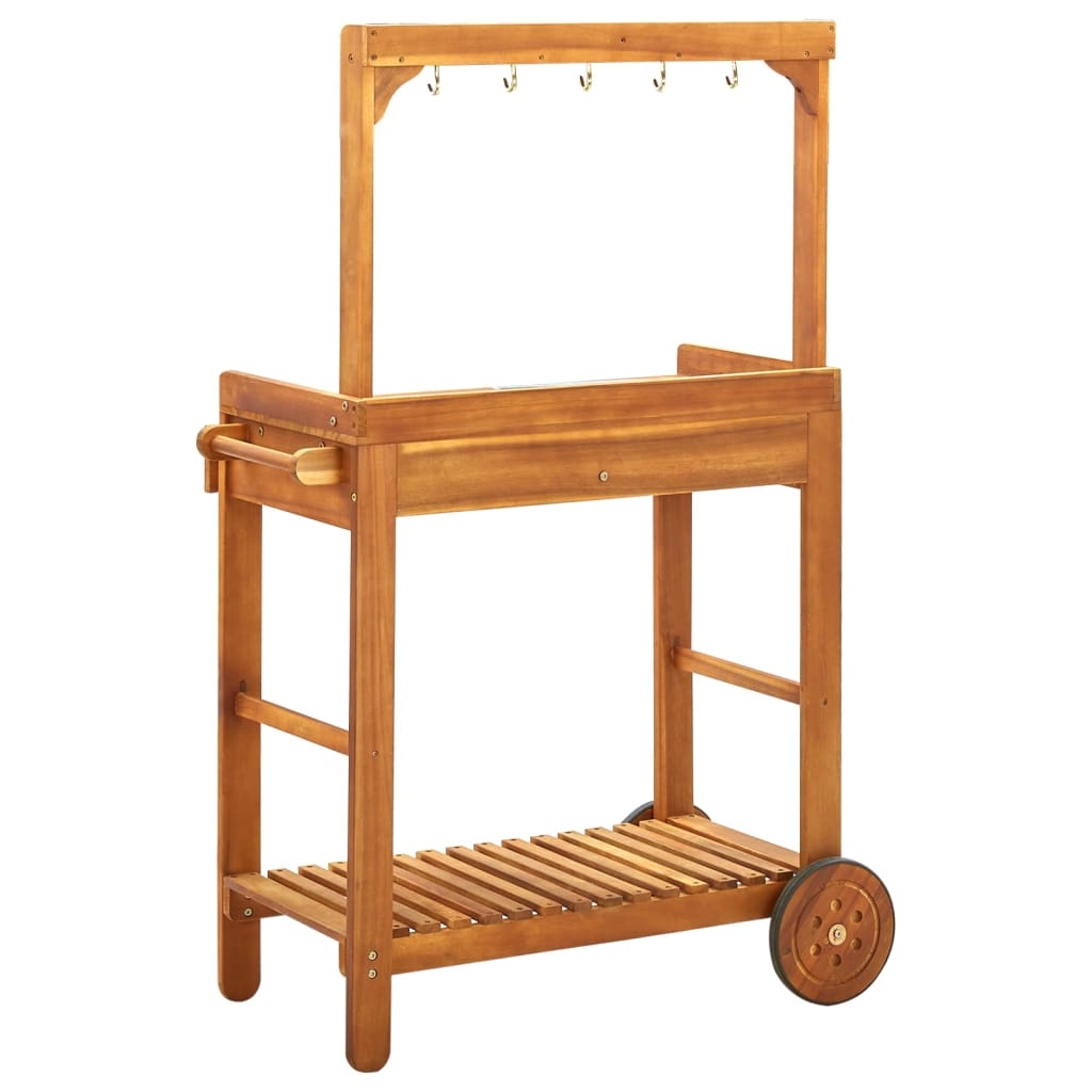 vidaXL Ogrodowy wózek kuchenny, lite drewno akacjowe, 92x43,5x141,5 cm