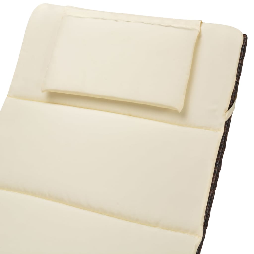 vidaXL Składany leżak z poduszką, polirattan, brązowy