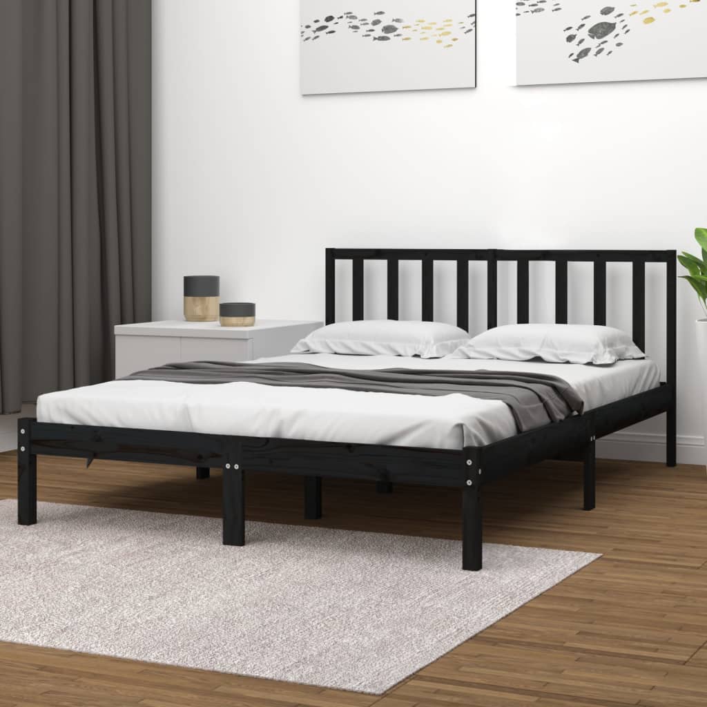 vidaXL Rama łóżka, czarna, lite drewno sosnowe, 120x190 cm, podwójna