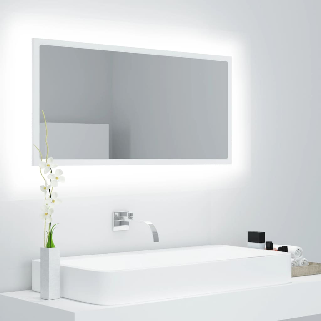 vidaXL Lustro łazienkowe z LED, białe, 90x8,5x37 cm, akryl