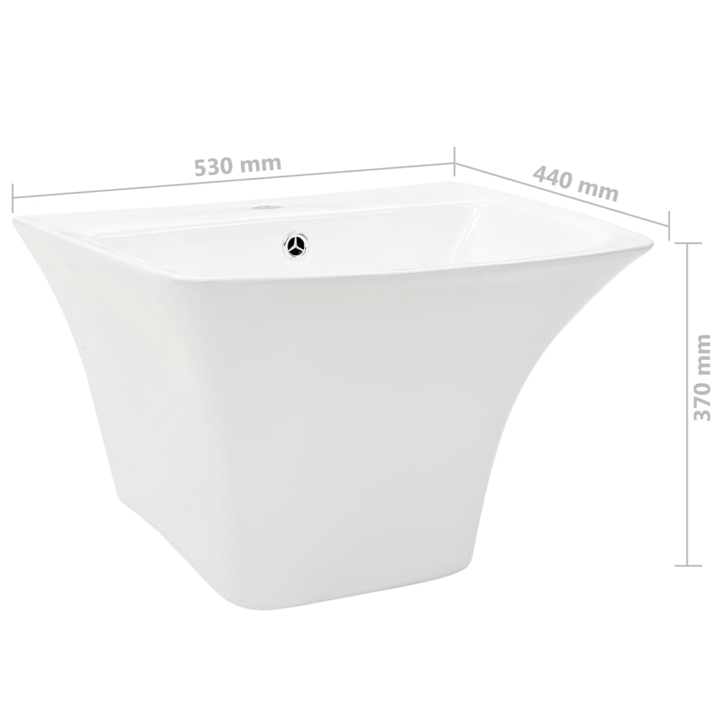 vidaXL Umywalka ścienna, ceramiczna, biała, 530 x 440 x 370 mm