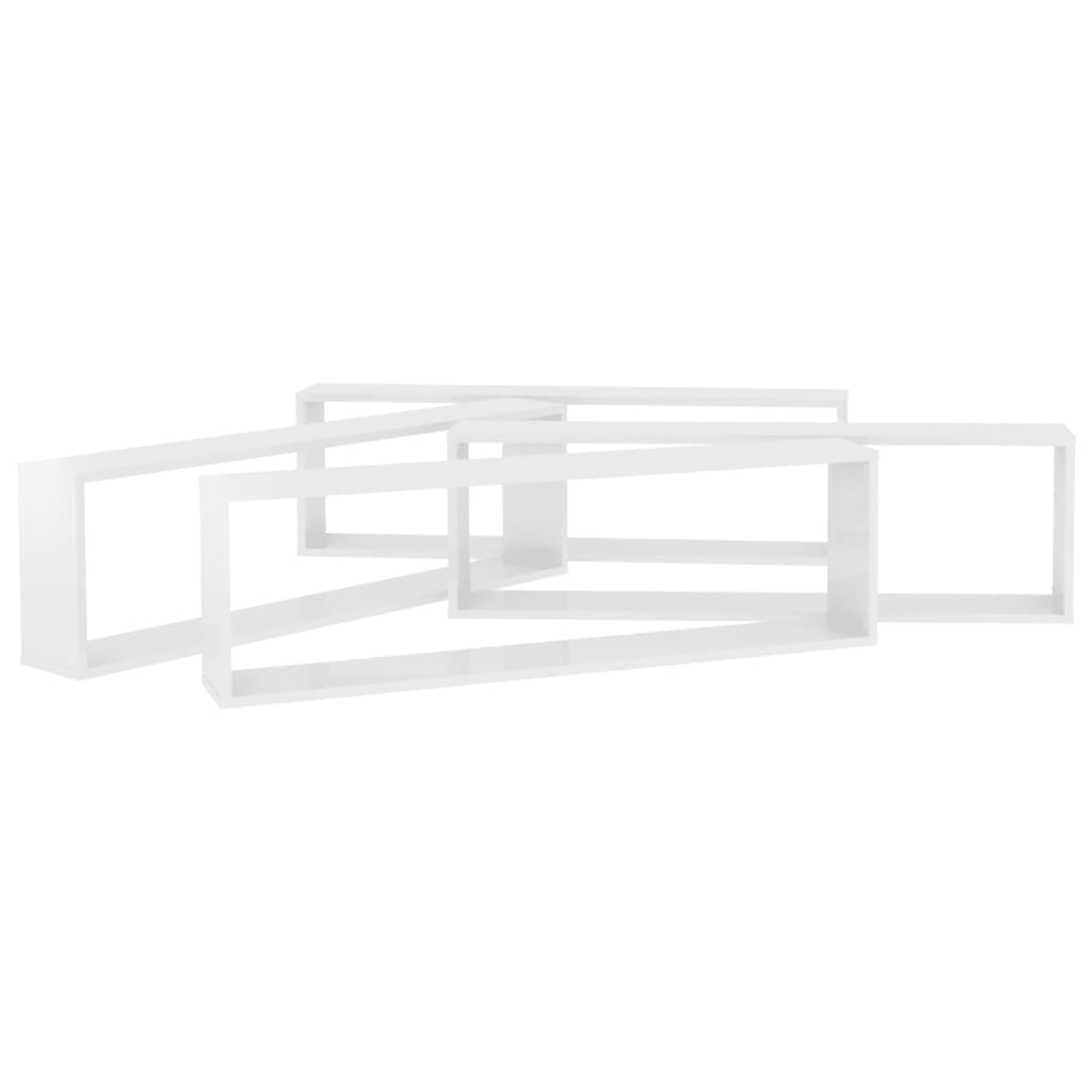 vidaXL Półki ścienne kostki, 4 szt., białe z połyskiem, 100x15x30 cm