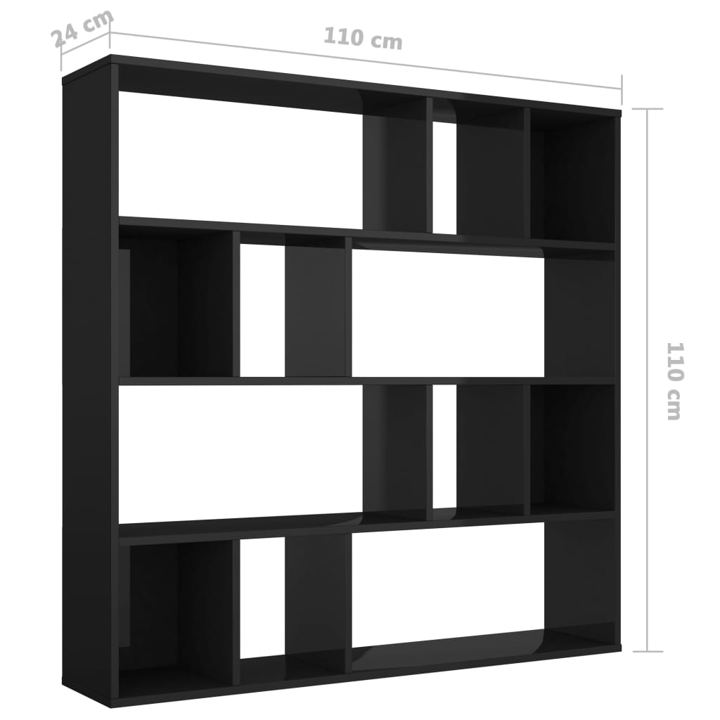 vidaXL Przegroda/regał na książki, wysoki połysk, czarny 110x24x110 cm