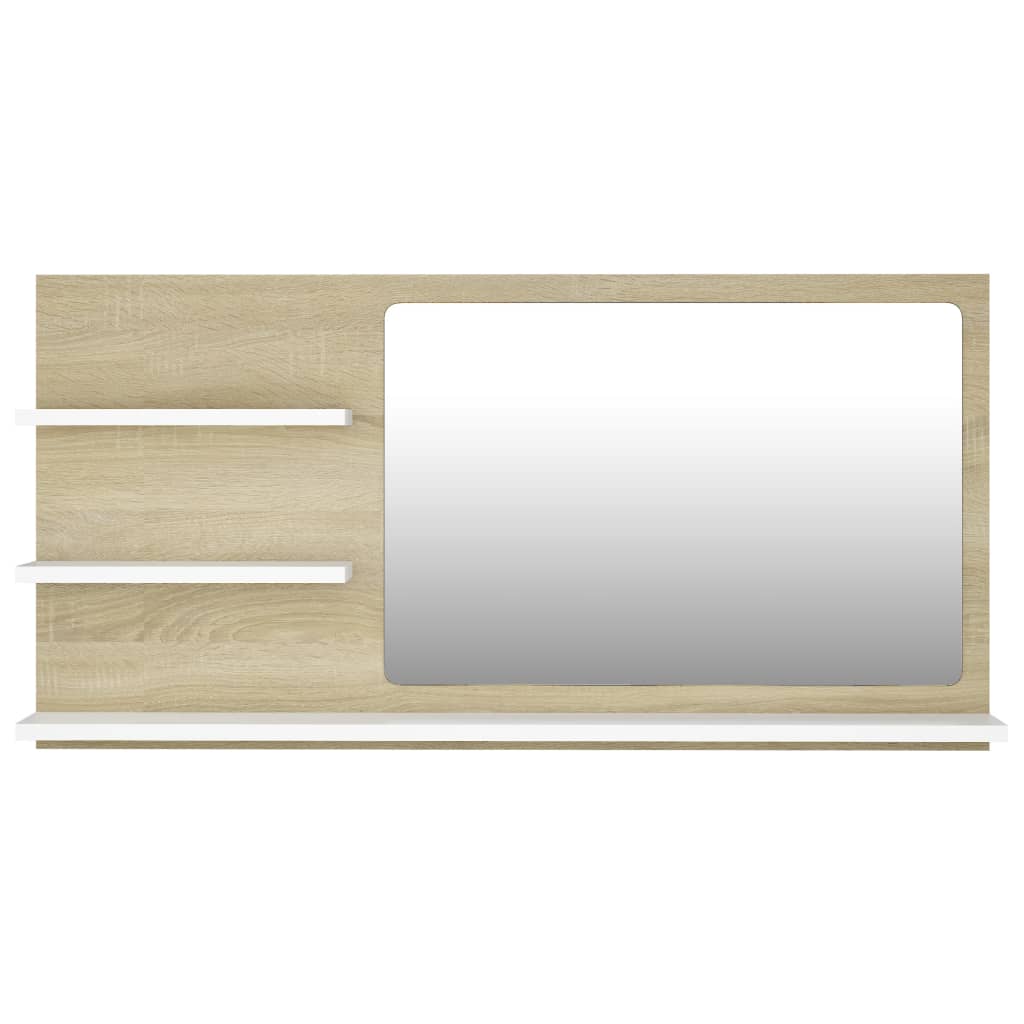 vidaXL Lustro łazienkowe, biel i dąb sonoma, 90x10,5x45 cm, płyta