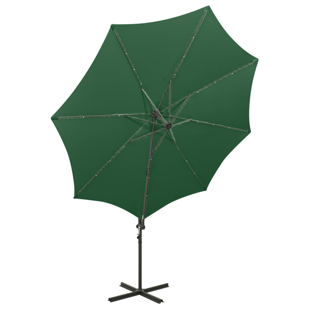 vidaXL Wiszący parasol z lampkami LED i słupkiem, zielony, 300 cm