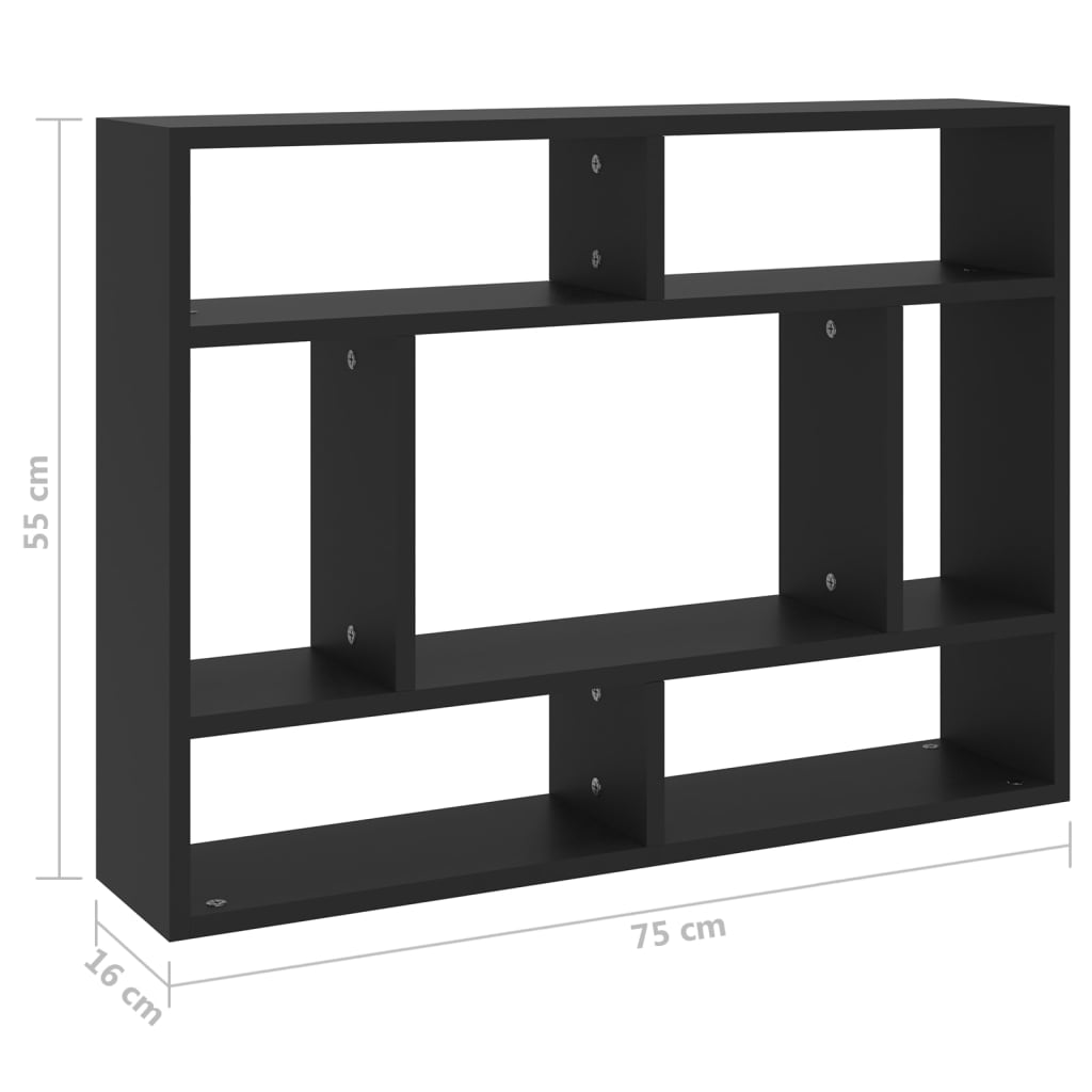 vidaXL Półka ścienna, czarna, 75x16x55 cm, materiał drewnopochodny