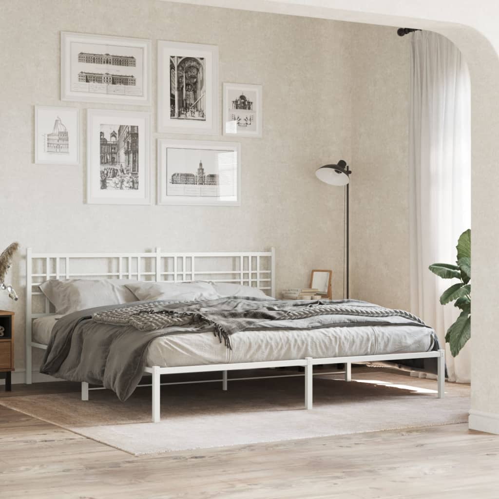 vidaXL Metalowa rama łóżka z wezgłowiem, biała, 193x203 cm