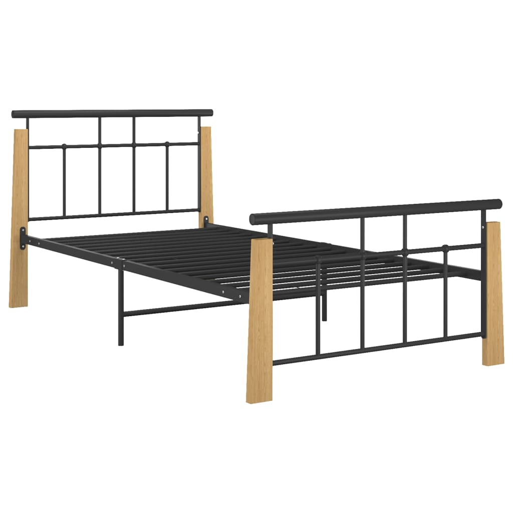 vidaXL Rama łóżka, metal i lite drewno dębowe, 100x200 cm