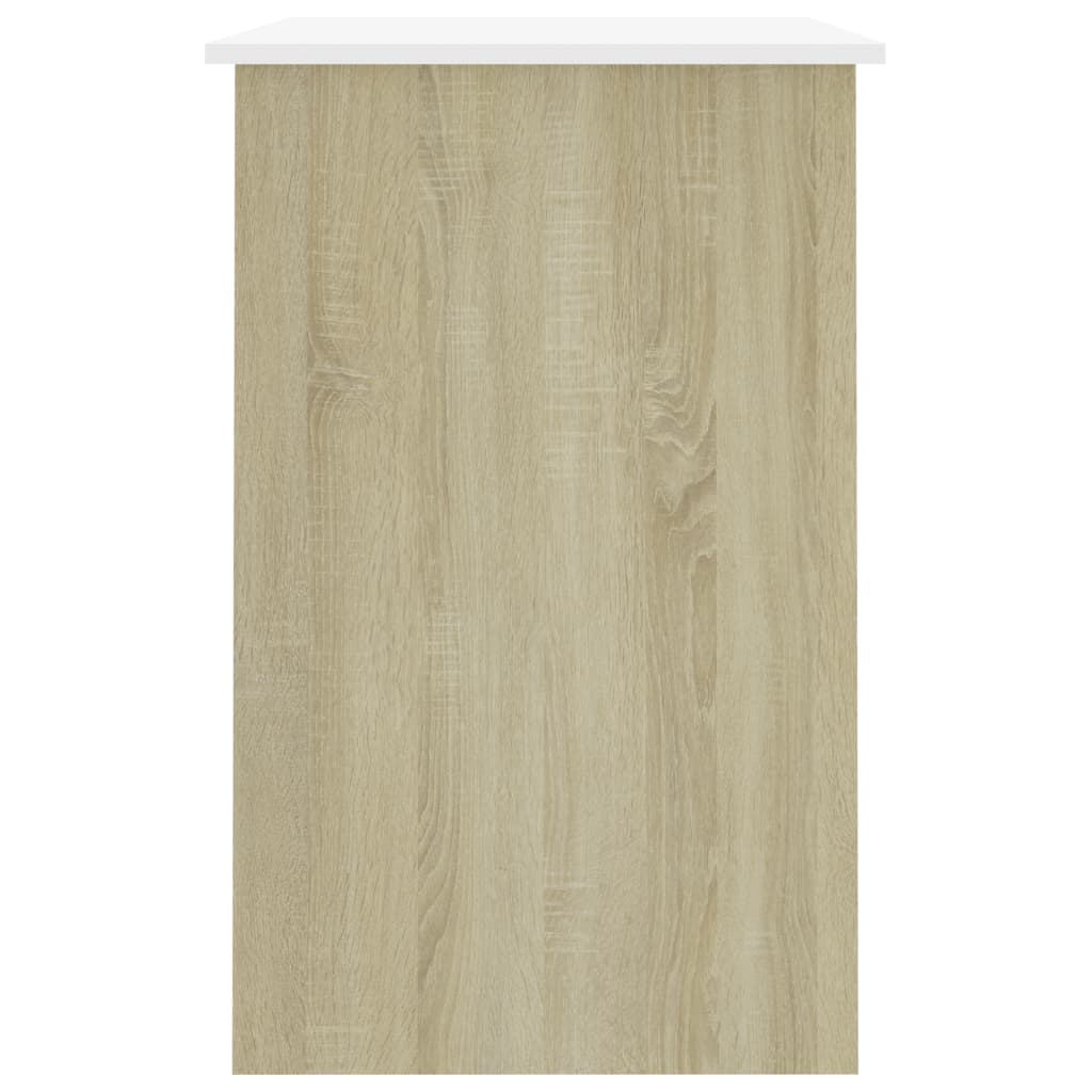 vidaXL Biurko, biel i dąb sonoma 100x50x76 cm, materiał drewnopochodny