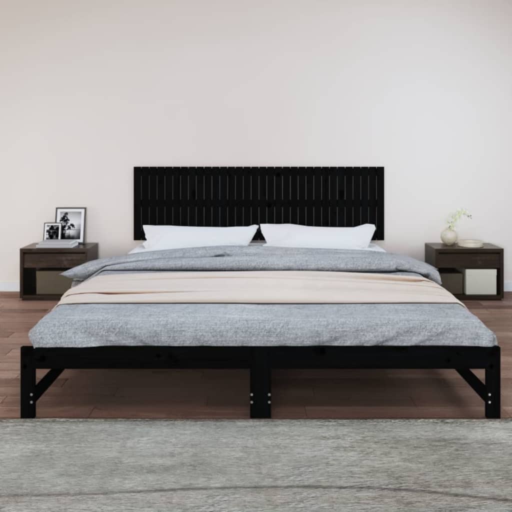 vidaXL Wezgłowie łóżka, czarne, 204x3x60 cm, lite drewno sosnowe