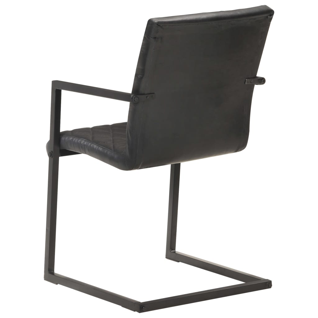 vidaXL Krzesła stołowe, wspornikowe, 2 szt., czarne, skóra naturalna