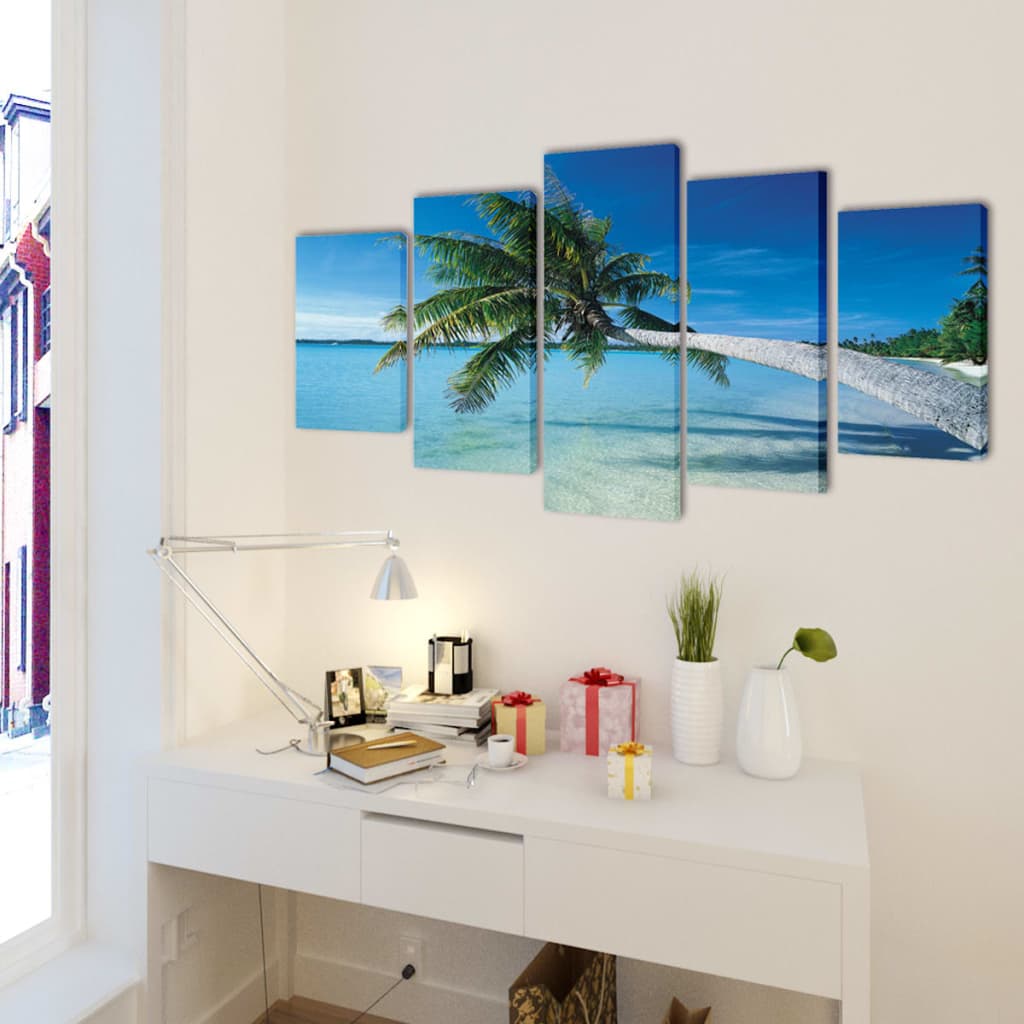 Zestaw obrazów Canvas 200 x 100 cm Plaża i Palmy