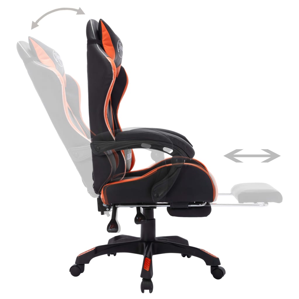 vidaXL Fotel dla gracza z RGB LED, pomarańczowo-czarny, sztuczna skóra
