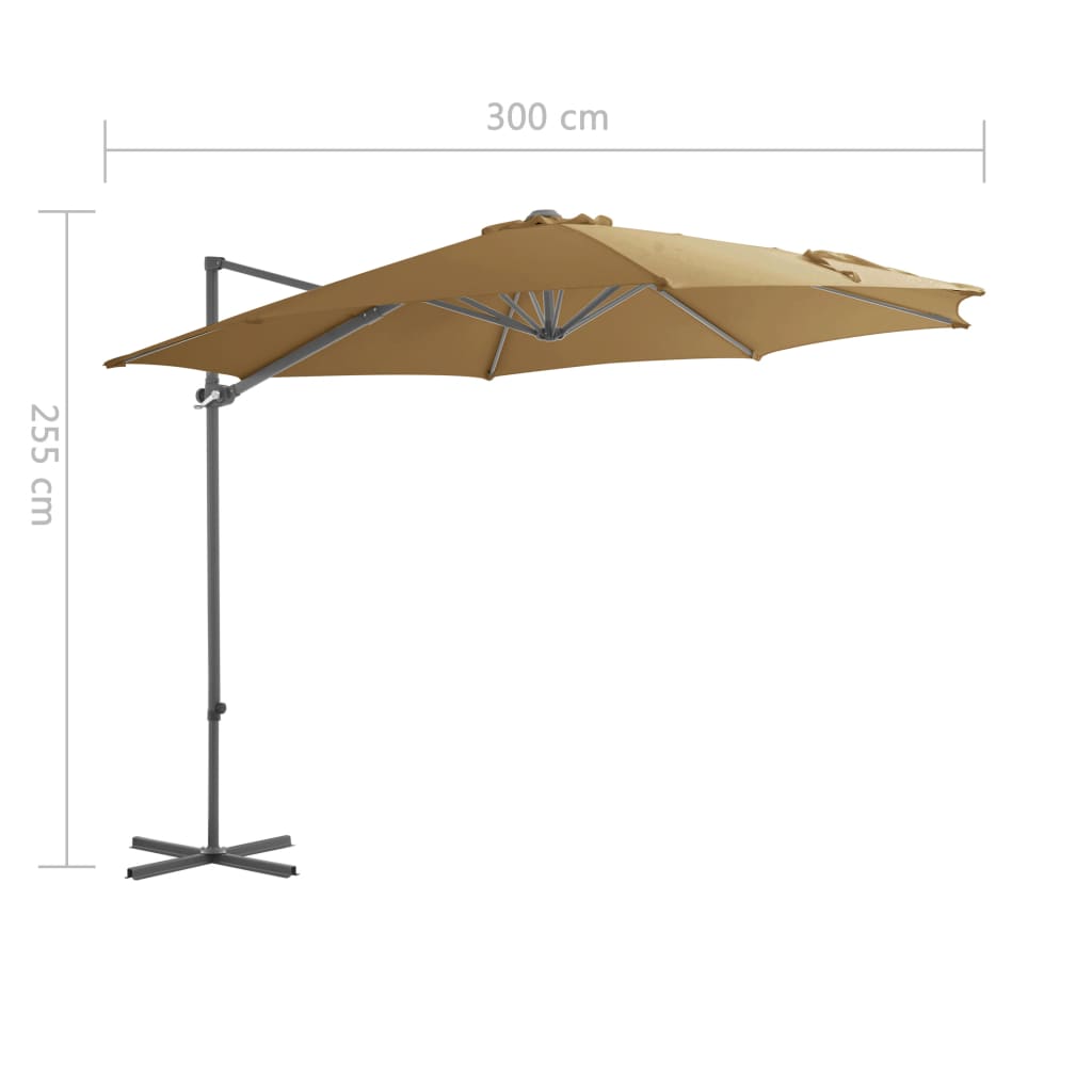 vidaXL Parasol wiszący ze stalowym słupkiem, 300 cm, kolor taupe