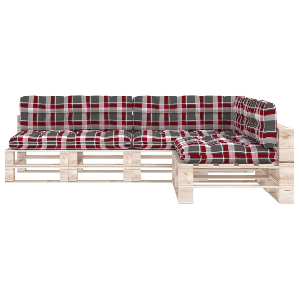 vidaXL Poduszki na sofę z palet, 7 szt., czerwona krata, tkanina