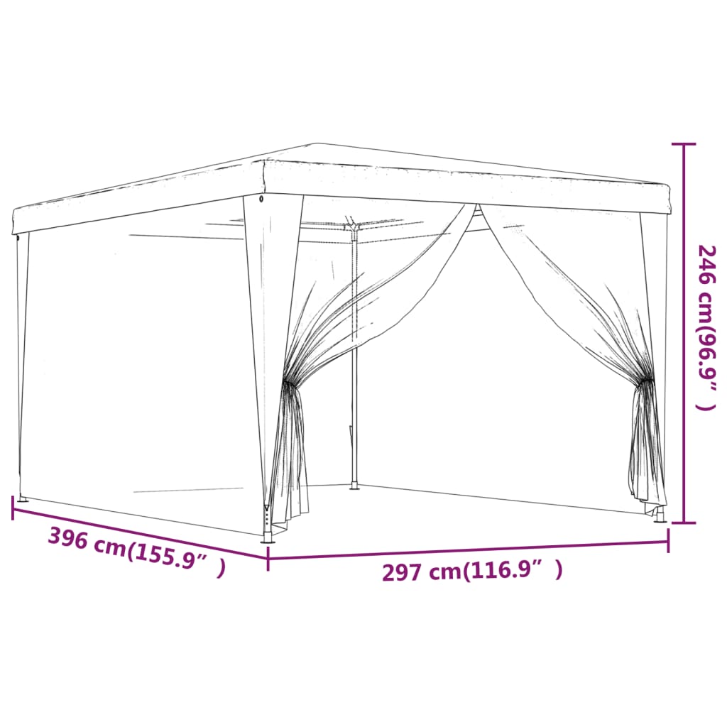 vidaXL Namiot imprezowy z 4 ścianami z siatki, antracyt, 3x4 m, HDPE