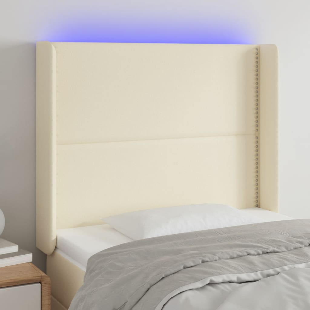 vidaXL Zagłówek do łóżka z LED kremowy 103x16x118/128cm sztuczna skóra