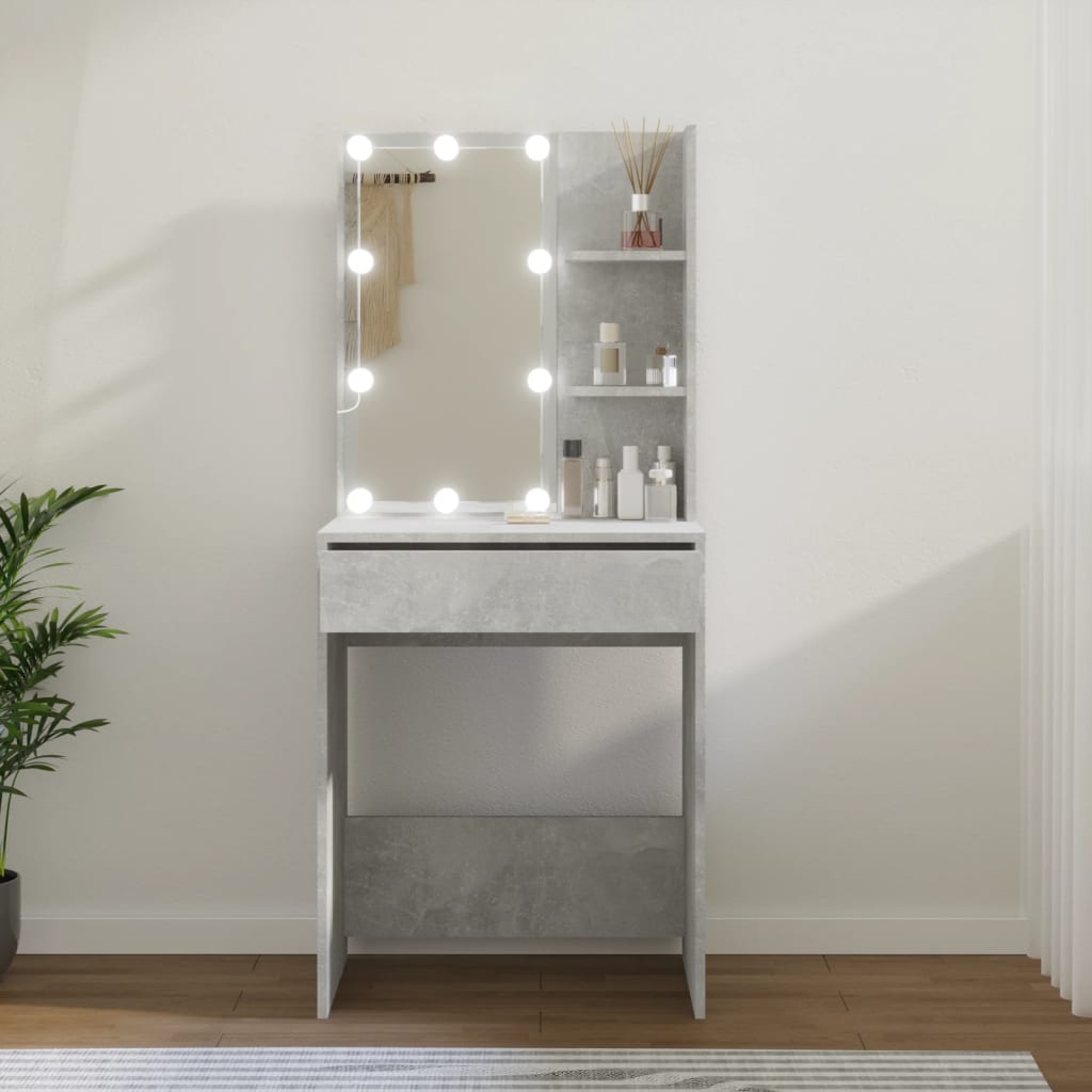 vidaXL Toaletka z oświetleniem LED, betonowa szarość, 60x40x140 cm