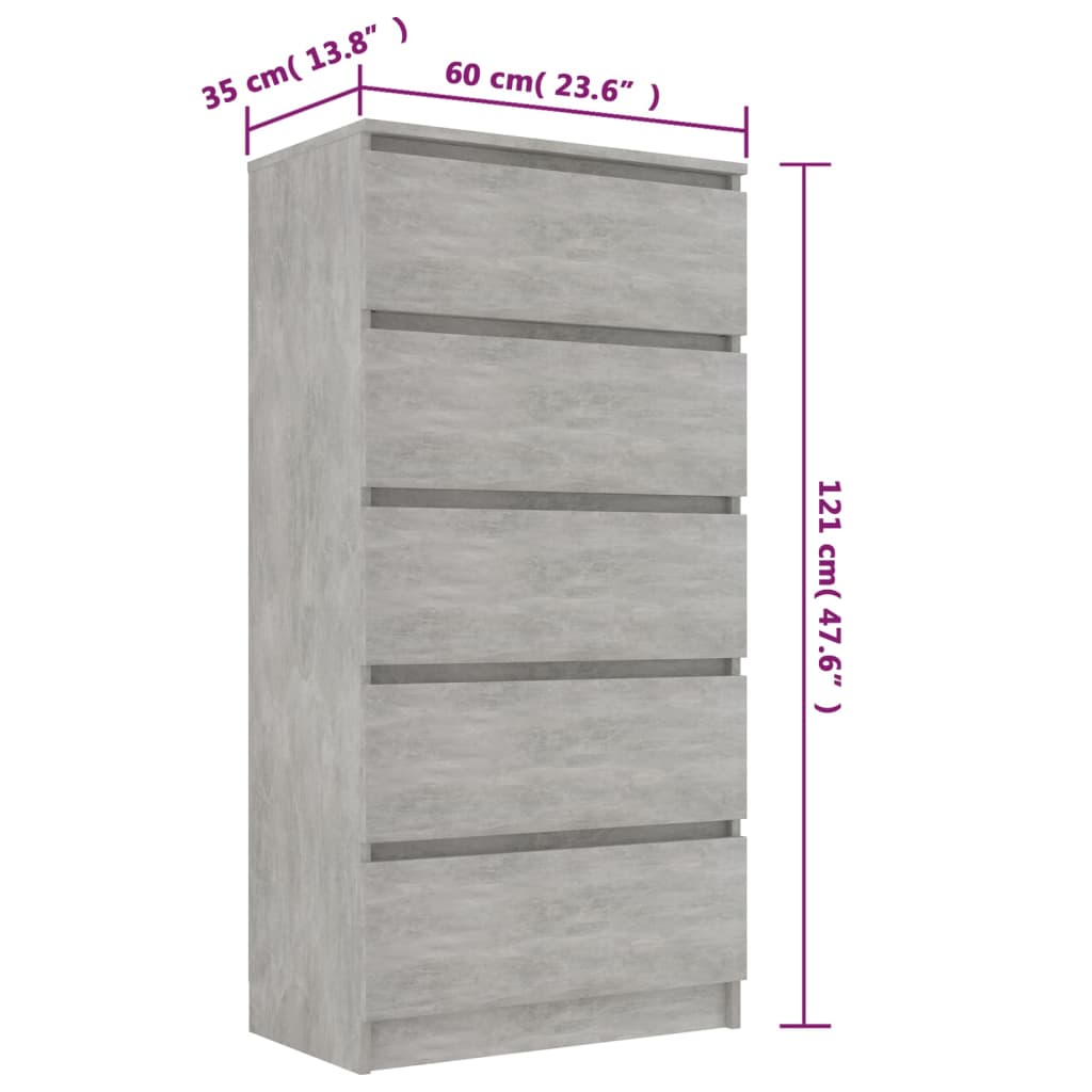 vidaXL Komoda, betonowa szarość, 60x35x121 cm, materiał drewnopochodny