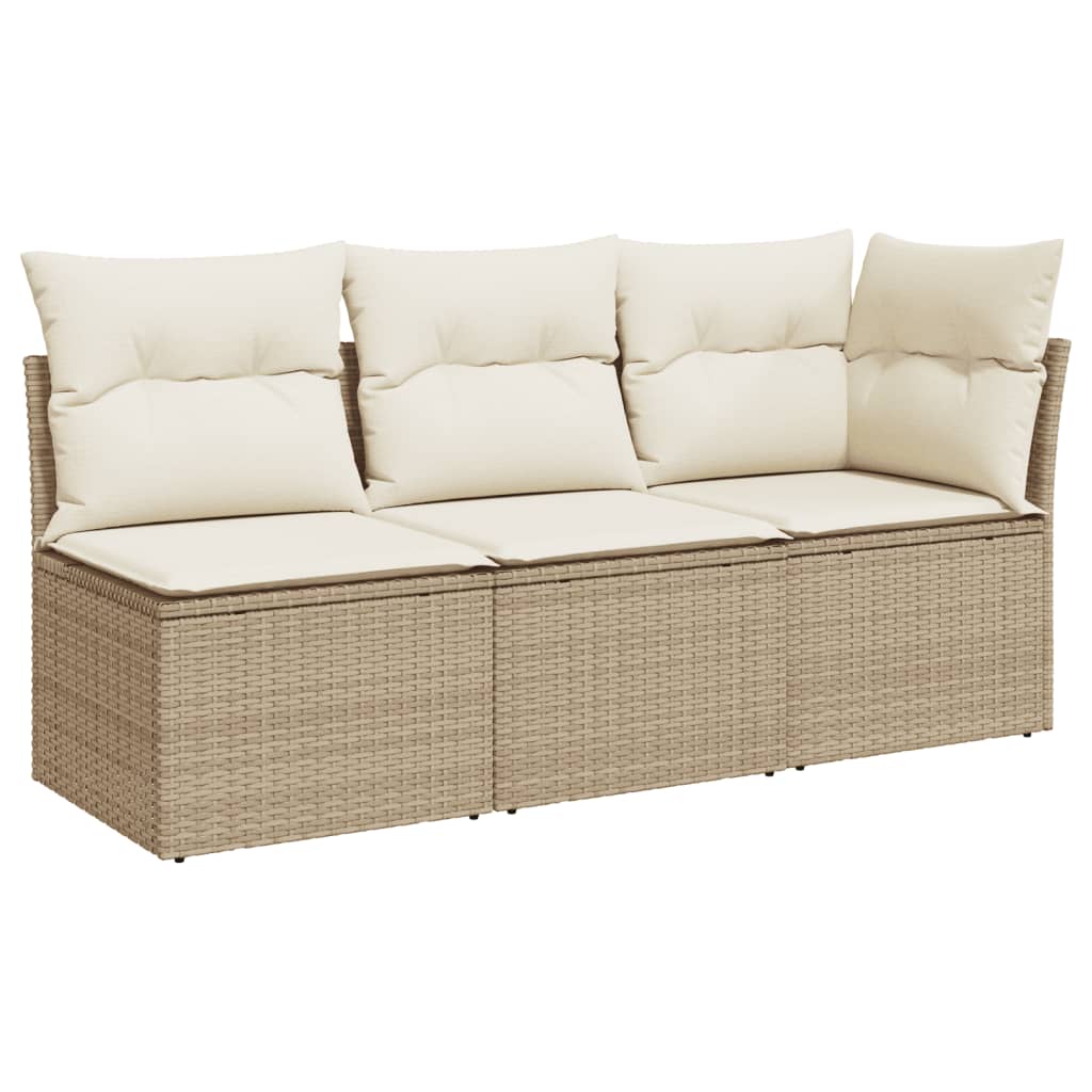 vidaXL Sofa ogrodowa z poduszkami, 3-osobowa, beżowa, polirattan