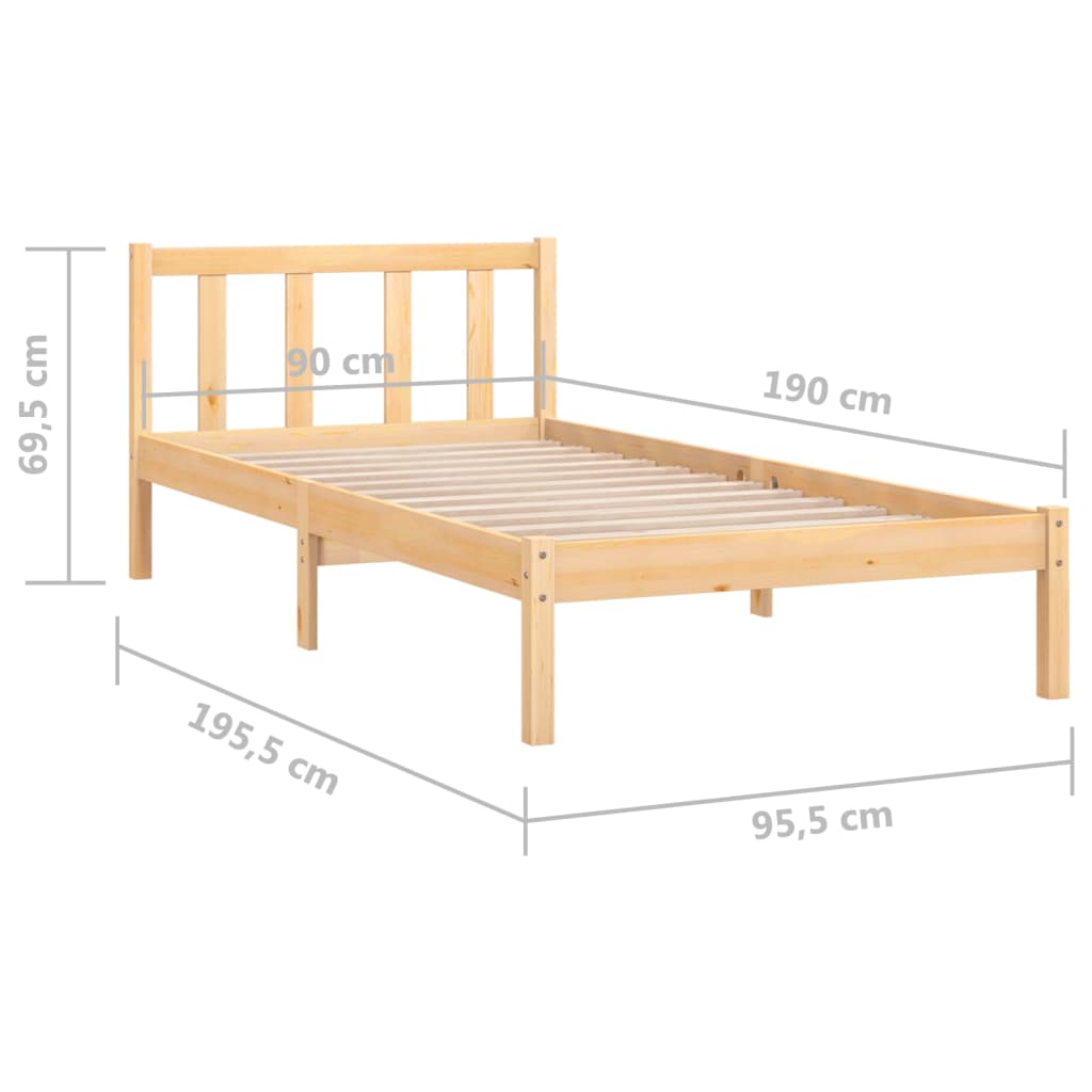 vidaXL Rama łóżka, lite drewno sosnowe, 90x190 cm, pojedyncza