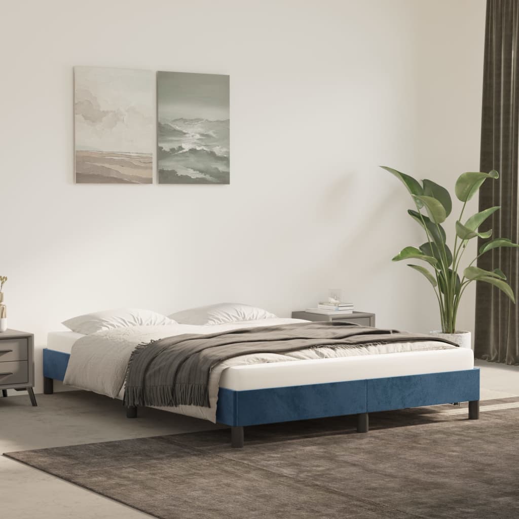 vidaXL Rama łóżka, ciemnoniebieska, 140x190 cm, aksamitna