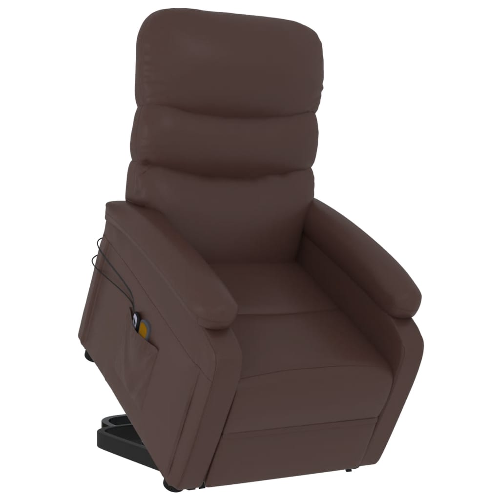 vidaXL Podnoszony, rozkładany fotel masujący, brązowy, sztuczna skóra