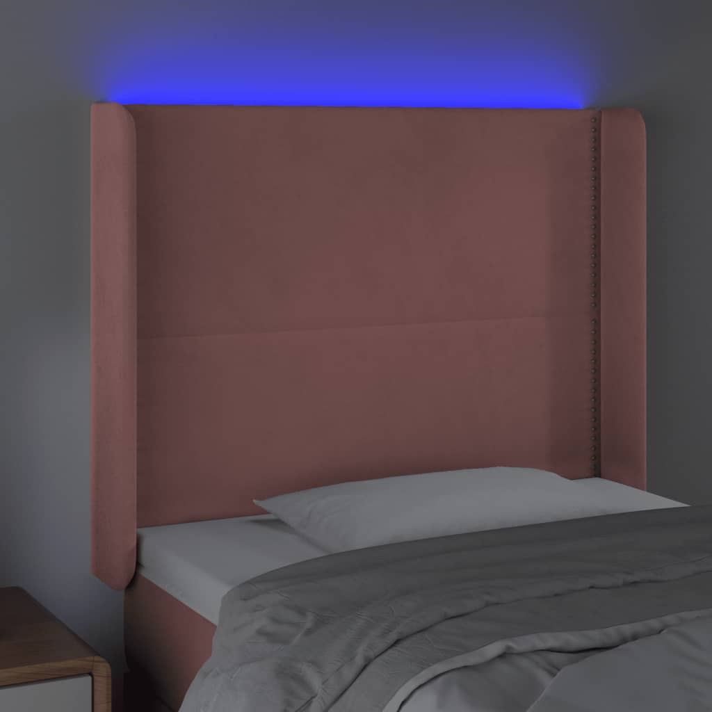vidaXL Zagłówek do łóżka z LED, różowy, 83x16x118/128 cm, aksamit