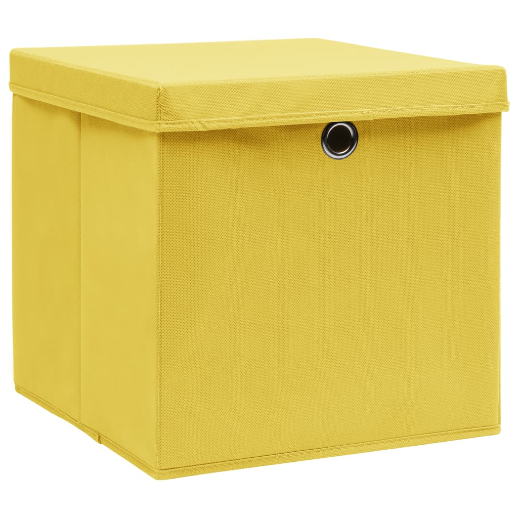 vidaXL Pudełka z pokrywami, 10 szt., 28x28x28 cm, żółte