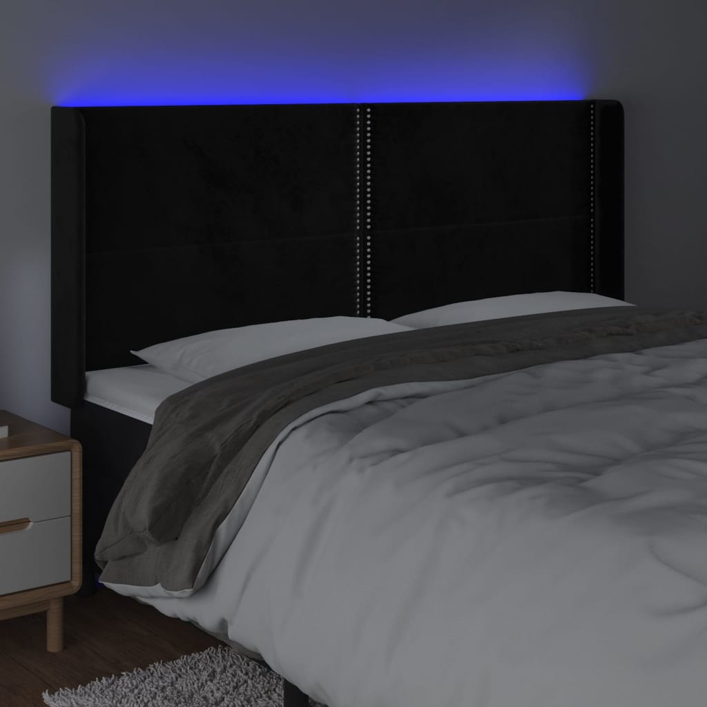 vidaXL Zagłówek do łóżka z LED, czarny, 203x16x118/128 cm, aksamit