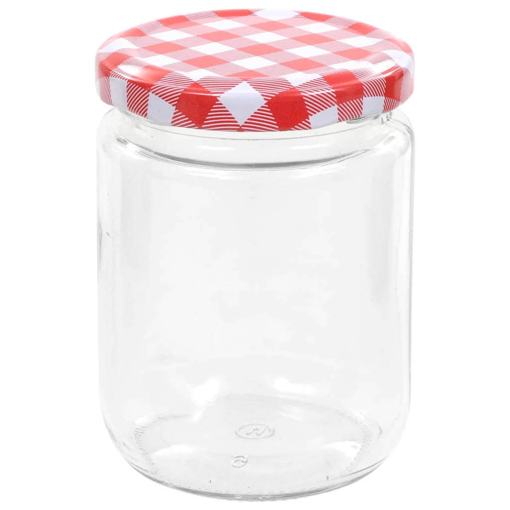 vidaXL Szklane słoiki na dżem, biało-czerwone pokrywki, 48 szt, 230 ml