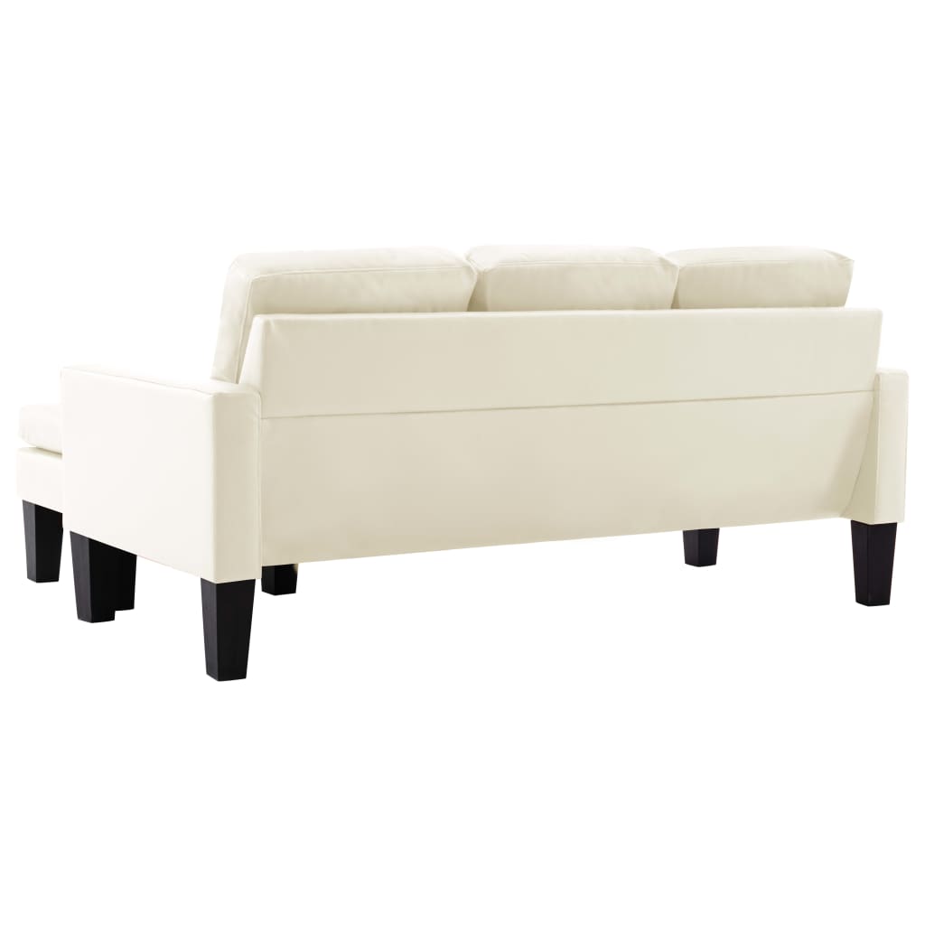 vidaXL 3-osobowa sofa z podnóżkiem, kremowa, sztuczna skóra