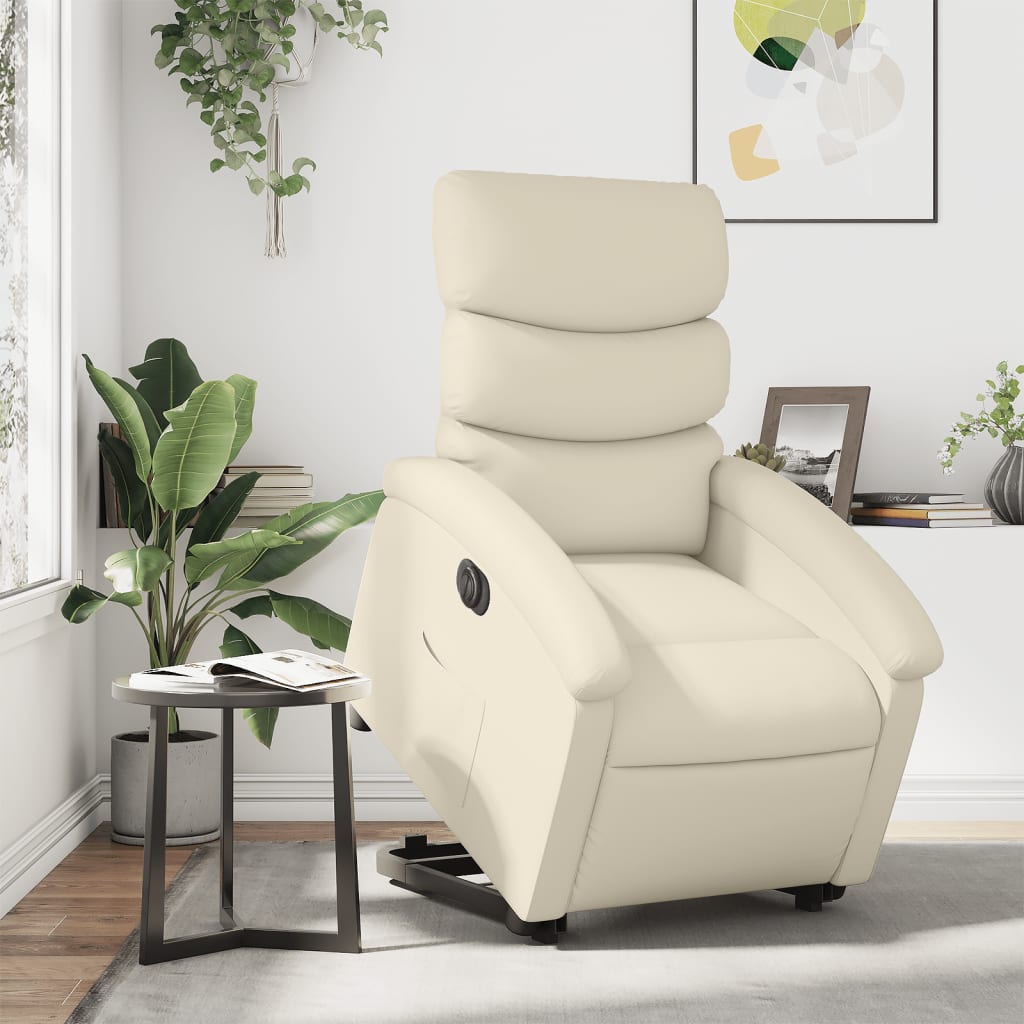 vidaXL Rozkładany fotel pionizujący, elektryczny, kremowy, ekoskóra