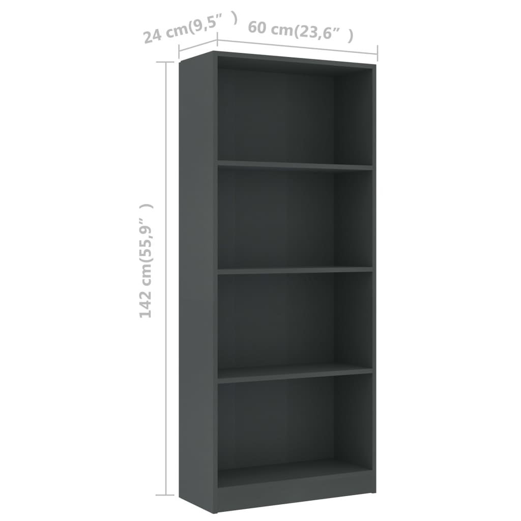 vidaXL 4-poziomowy regał na książki, szary, 60x24x142 cm