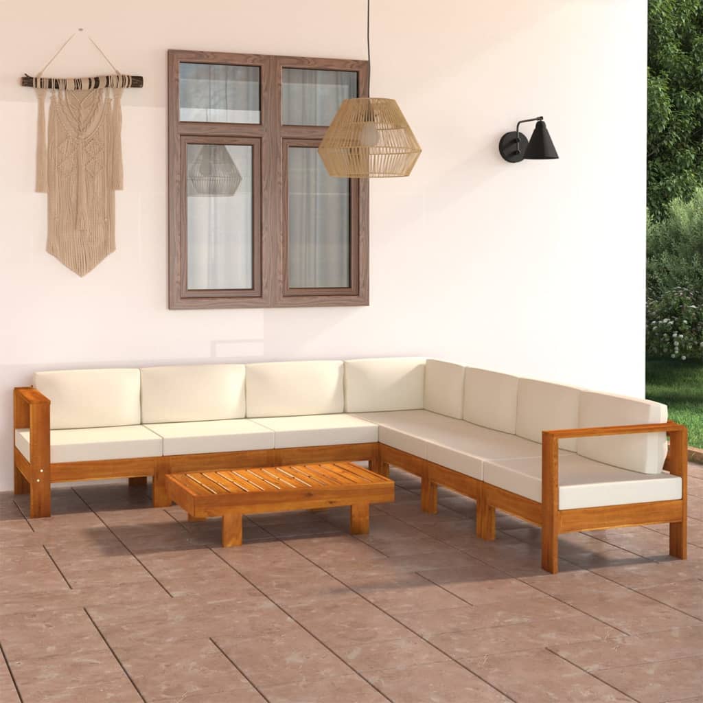 vidaXL 8-cz. zestaw wypoczynkowy do ogrodu, kremowe poduszki, akacja