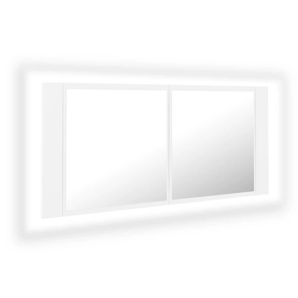 vidaXL Szafka łazienkowa z lustrem i LED, biała, 100x12x45 cm, akryl