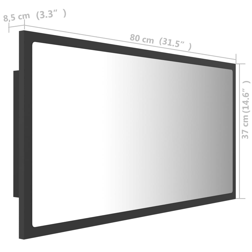 vidaXL Lustro łazienkowe z LED, szare, 80x8,5x37 cm, akryl