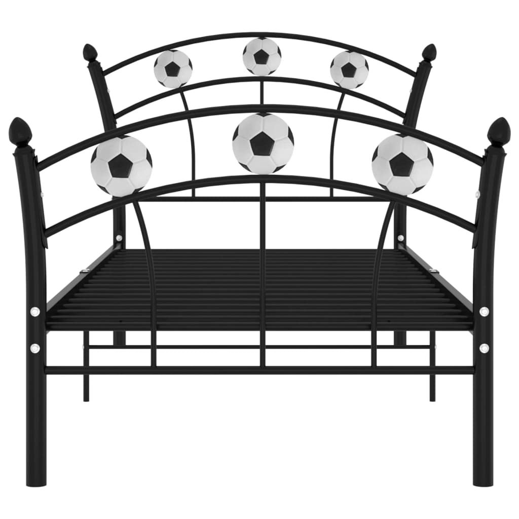 vidaXL Rama łóżka z motywem piłki nożnej, czarna, metalowa, 90x200 cm